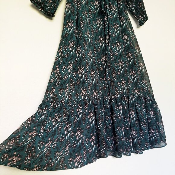 Anthropologie Seen Worn Kept Davina Leopard Belted Midi Dress Hunter Green US 8 - Picture 13 of 16